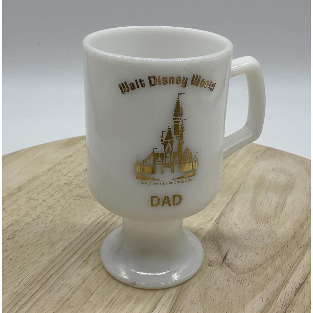 Vintage Walt Disney World Dad Milk Glass Mug White‎ Gold Castle Cinderella